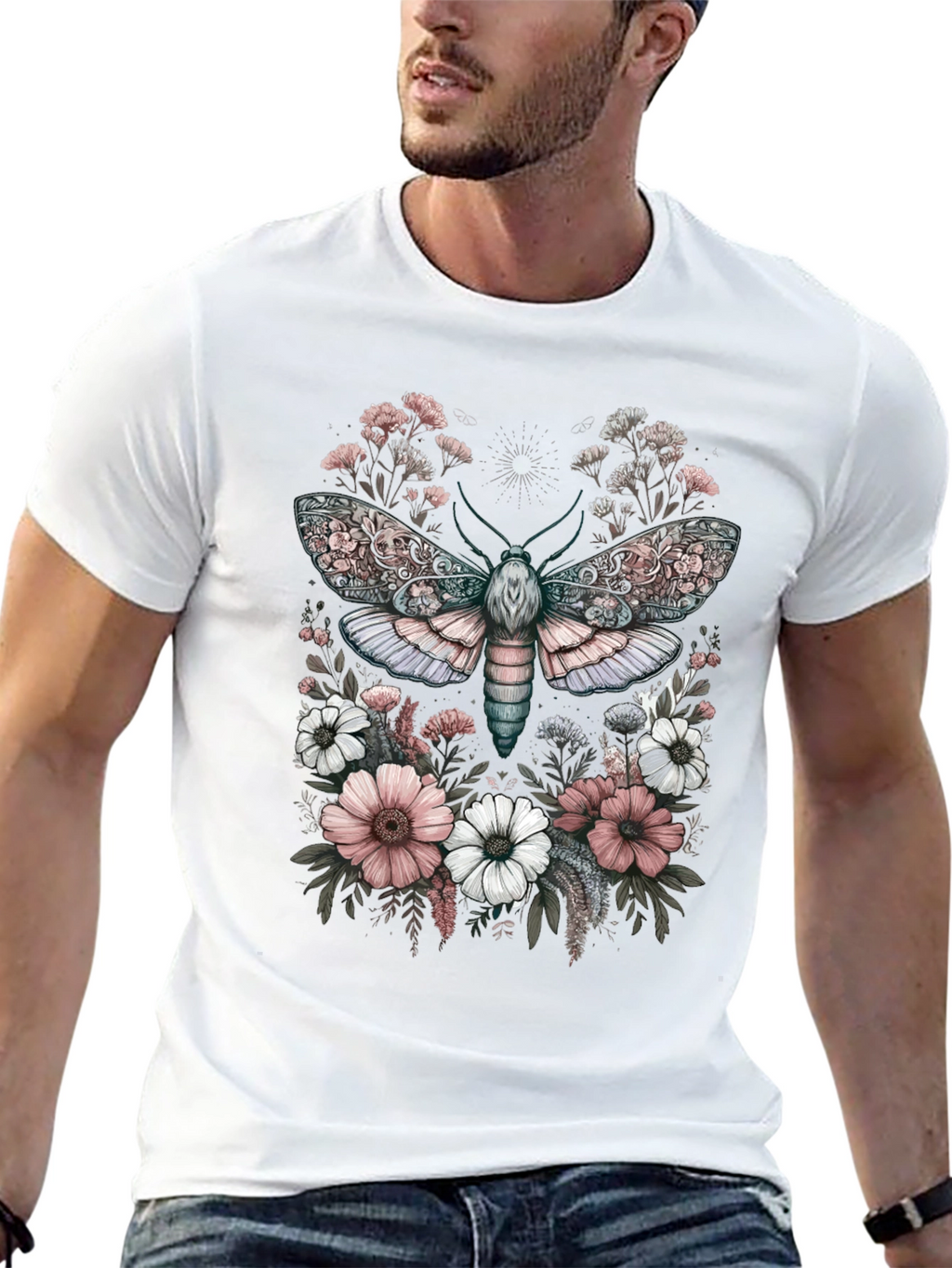 Floral Moth Graphic Tee - Unique Design