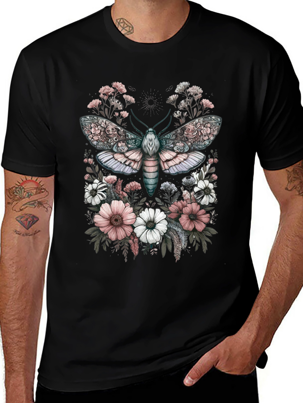 Floral Moth Graphic Tee - Unique Design