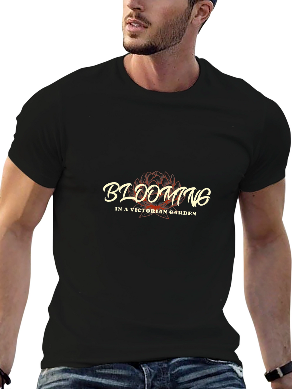 Blooming in a Victorian Garden Black T-Shirt