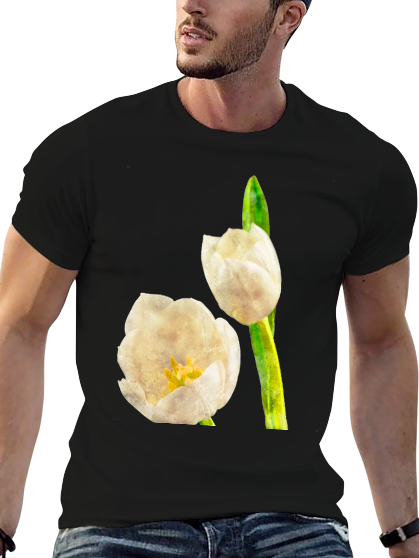 Tulip Graphic Tee - Black Cotton T-Shirt