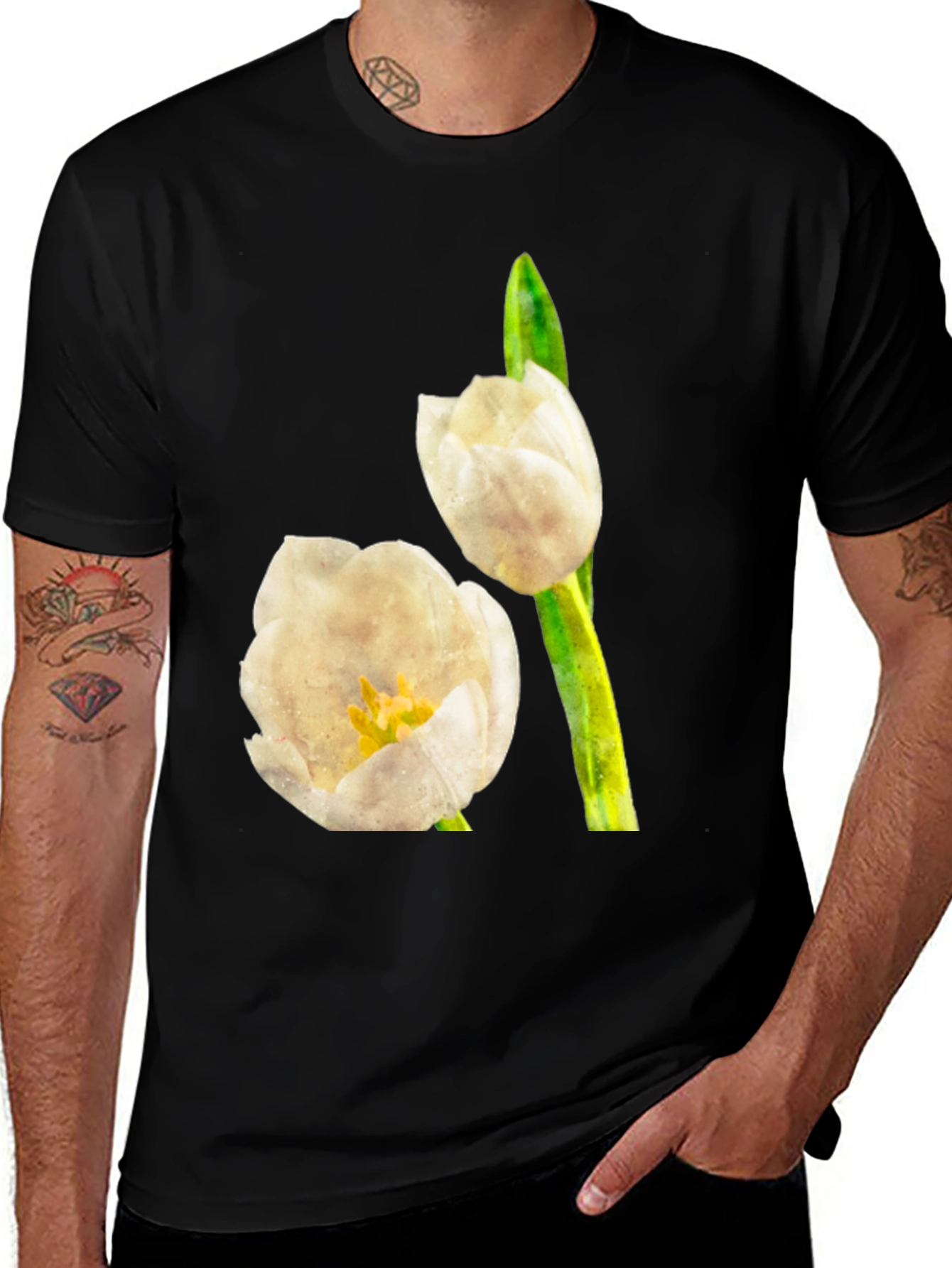 Tulip Graphic Tee - Black Cotton T-Shirt