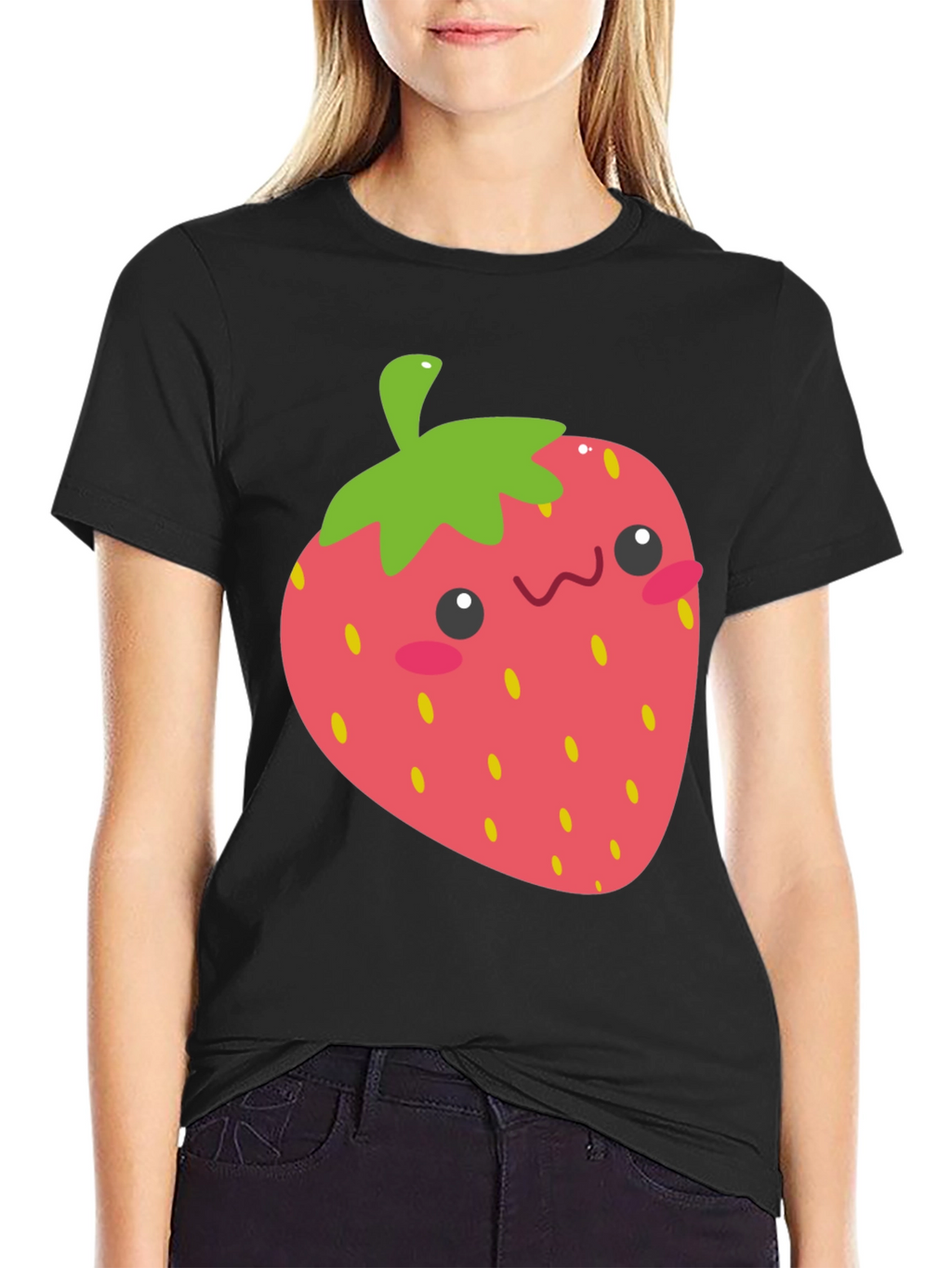Kawaii Strawberry Graphic Tee - Black Unisex T-Shirt