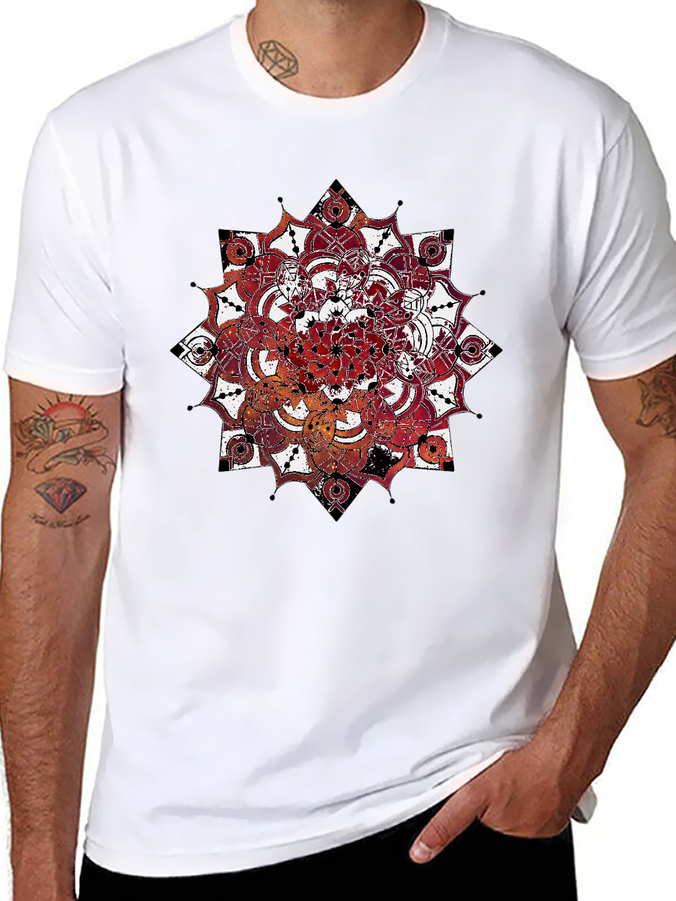 Mandala Print Black Crew Neck T-Shirt