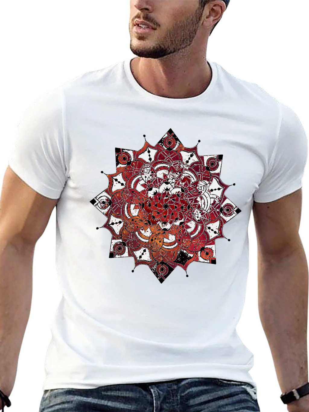Mandala Print Black Crew Neck T-Shirt