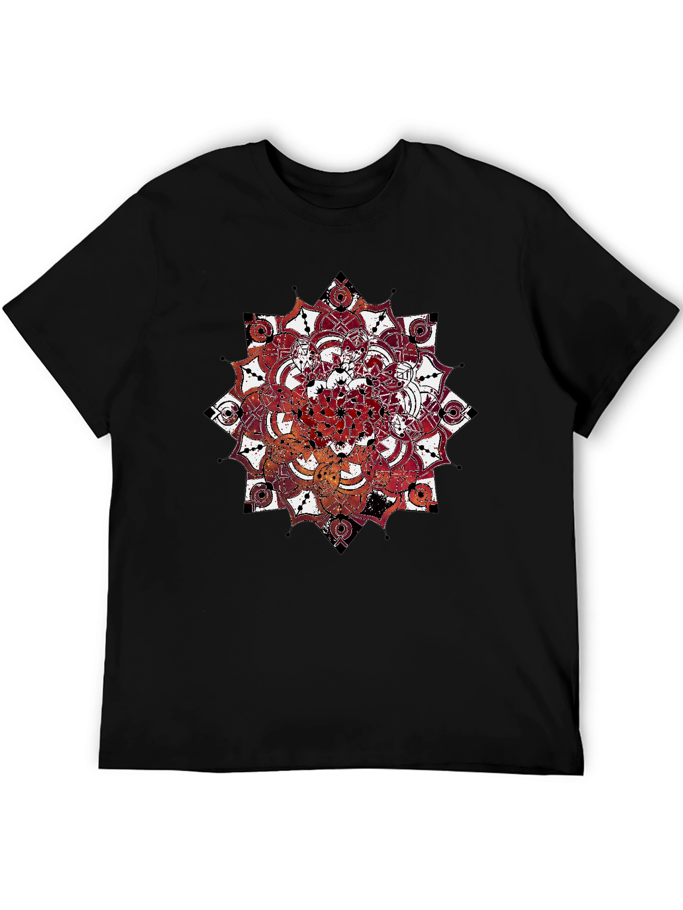 Mandala Print Black Crew Neck T-Shirt