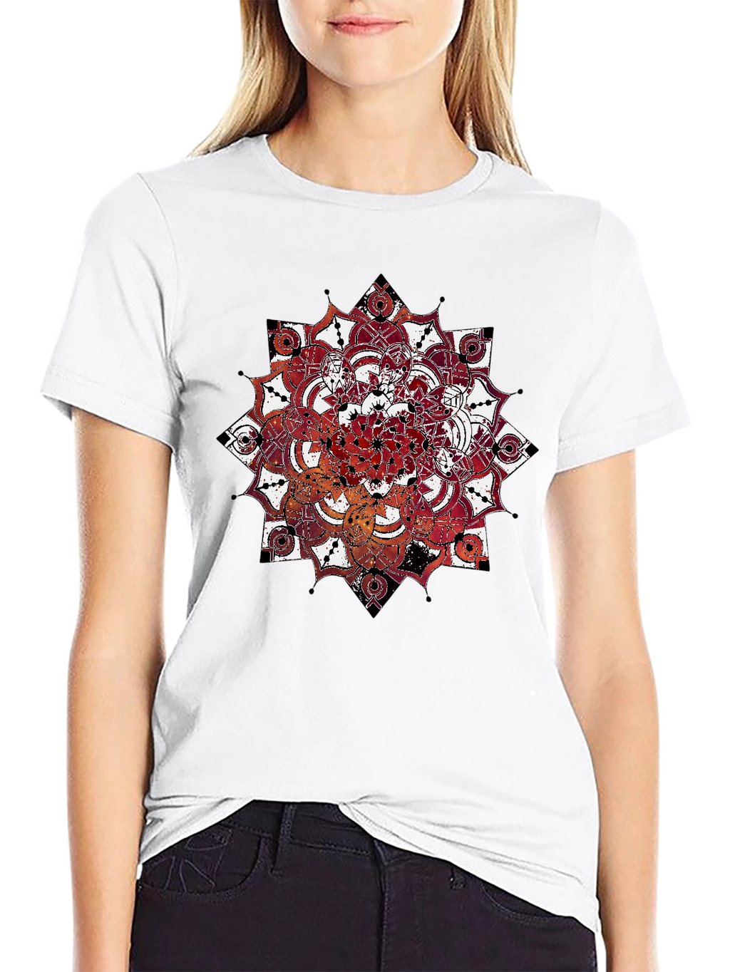 Mandala Print Black Crew Neck T-Shirt