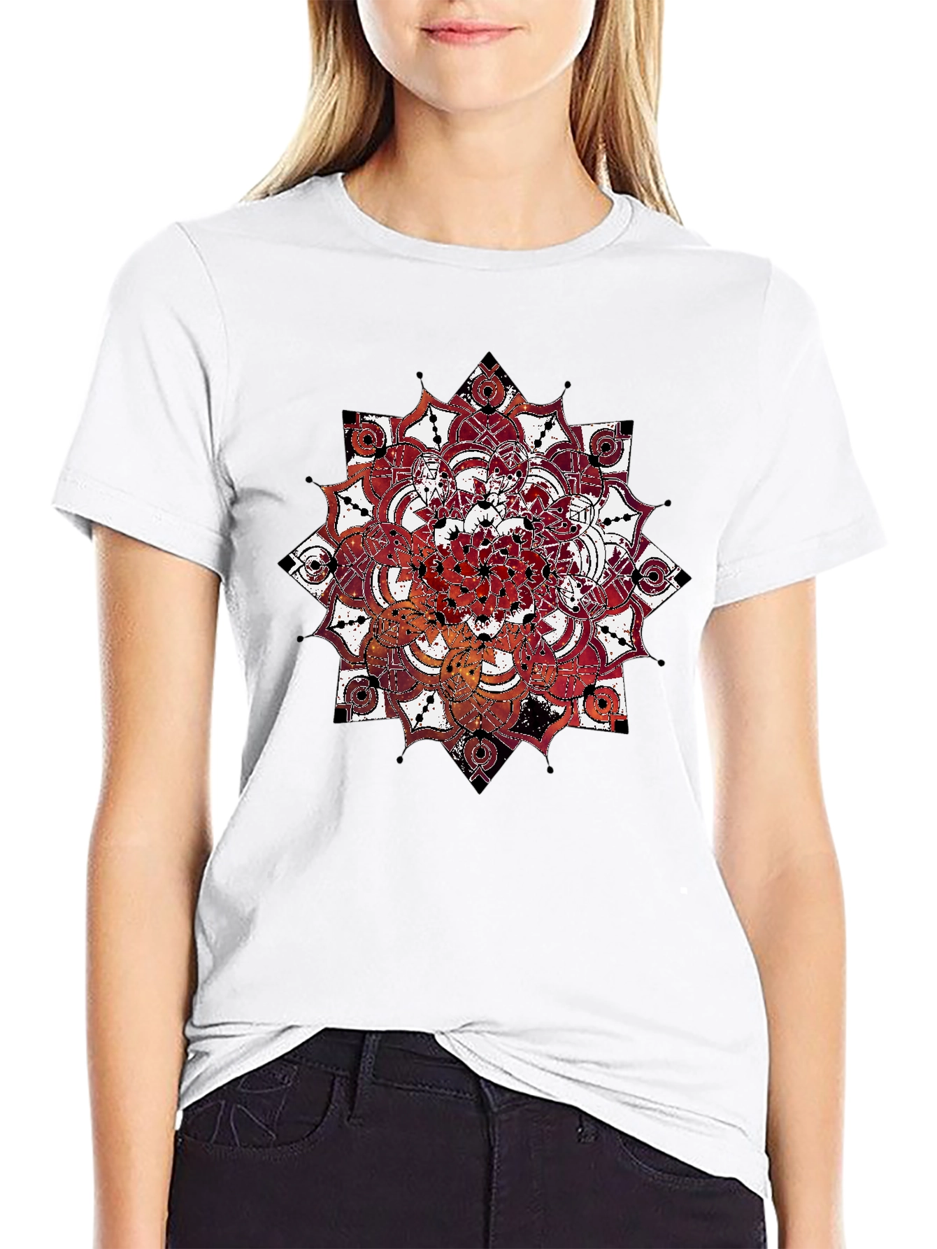 Mandala Print Black Crew Neck T-Shirt