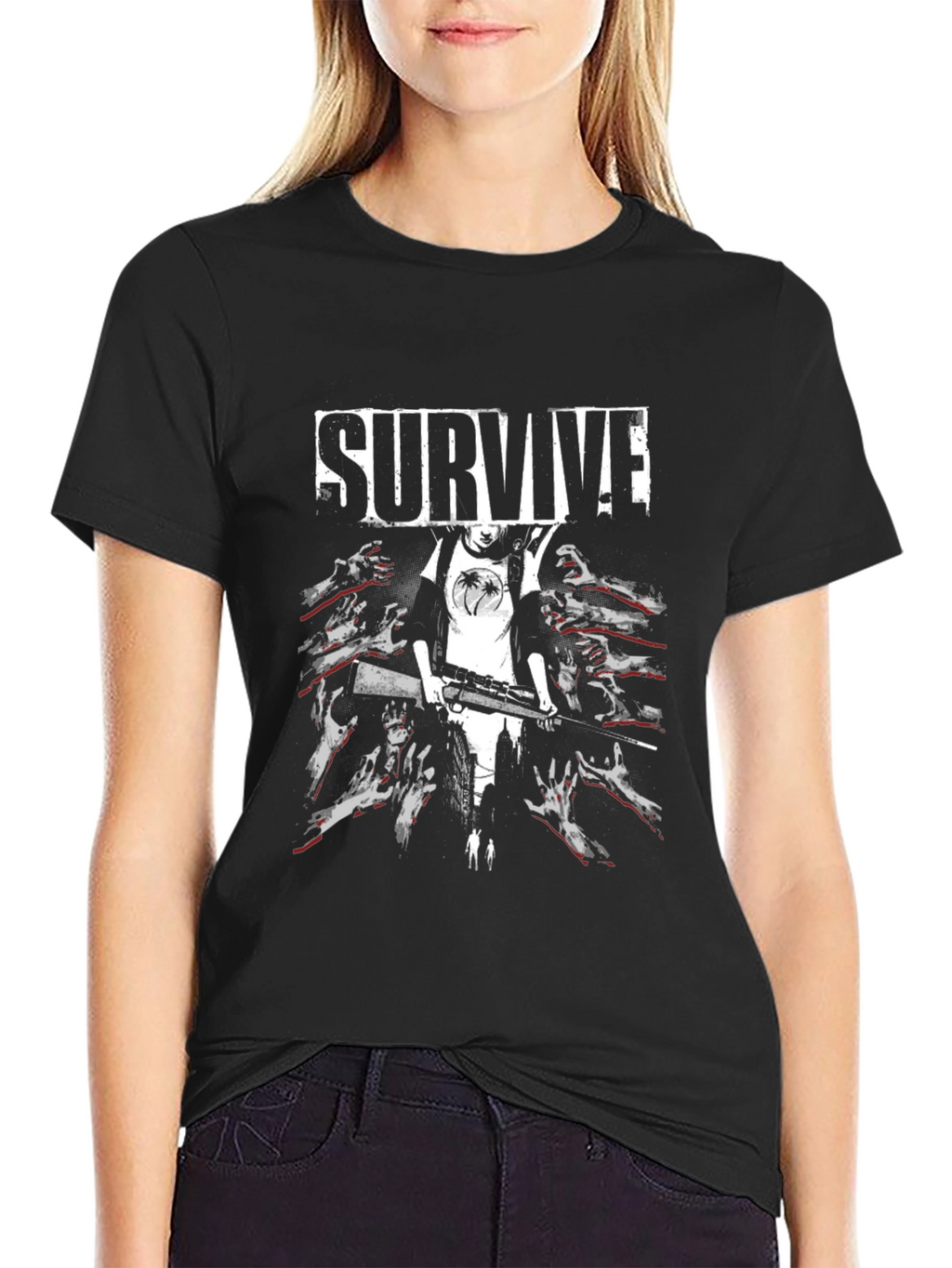 Survive Zombie Graphic Black T-Shirt