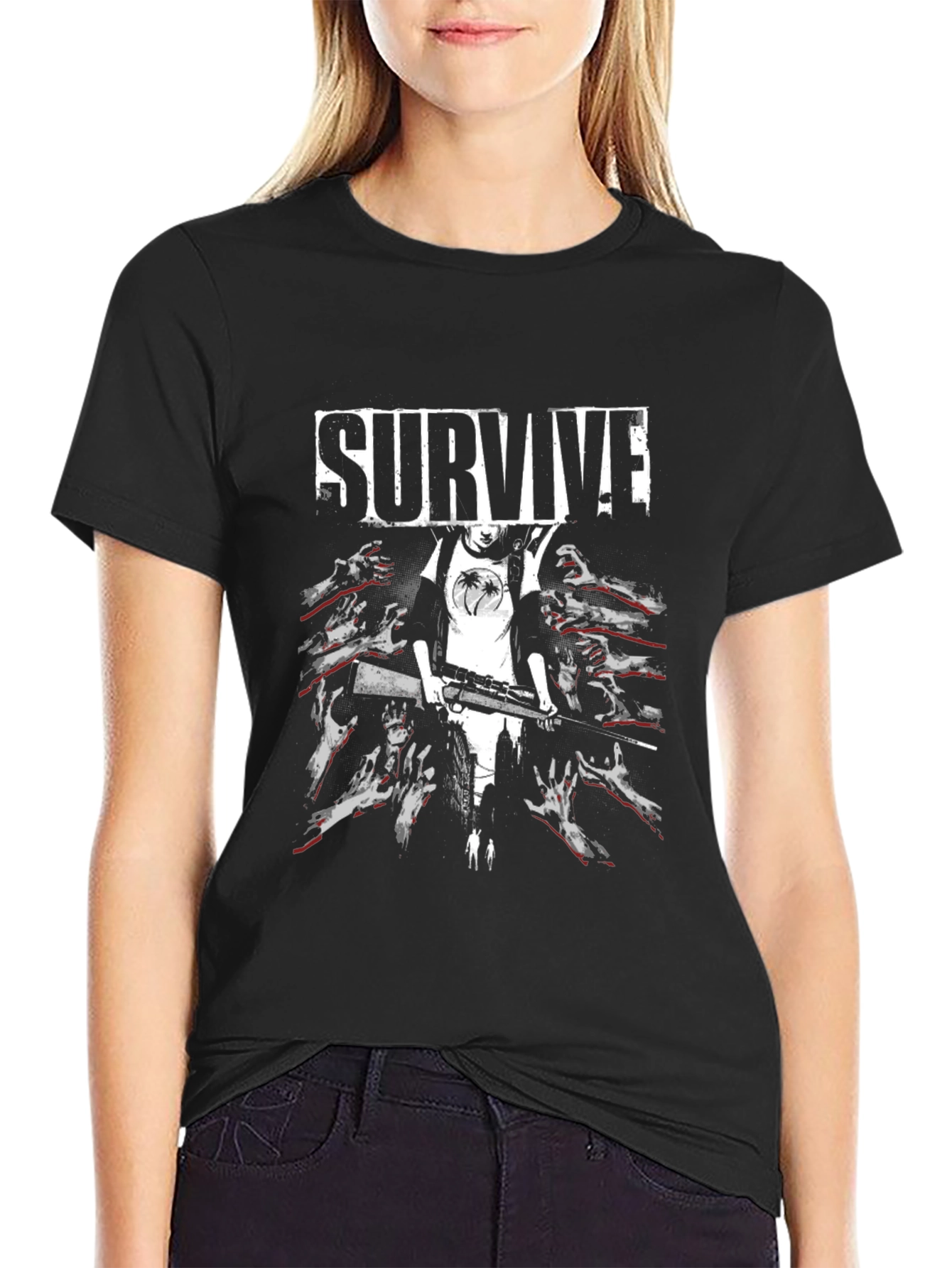Survive Zombie Graphic Black T-Shirt