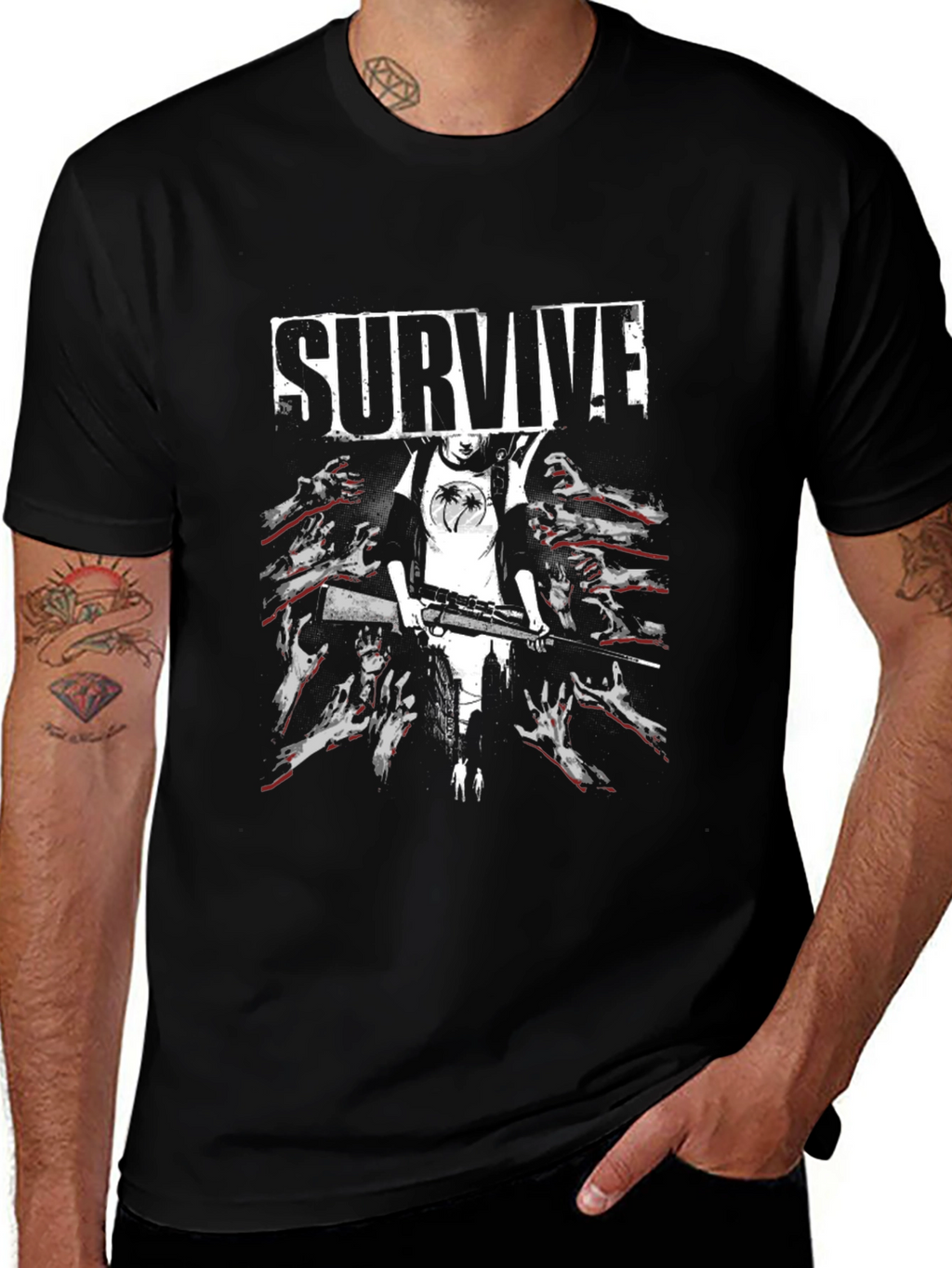 Survive Zombie Graphic Black T-Shirt