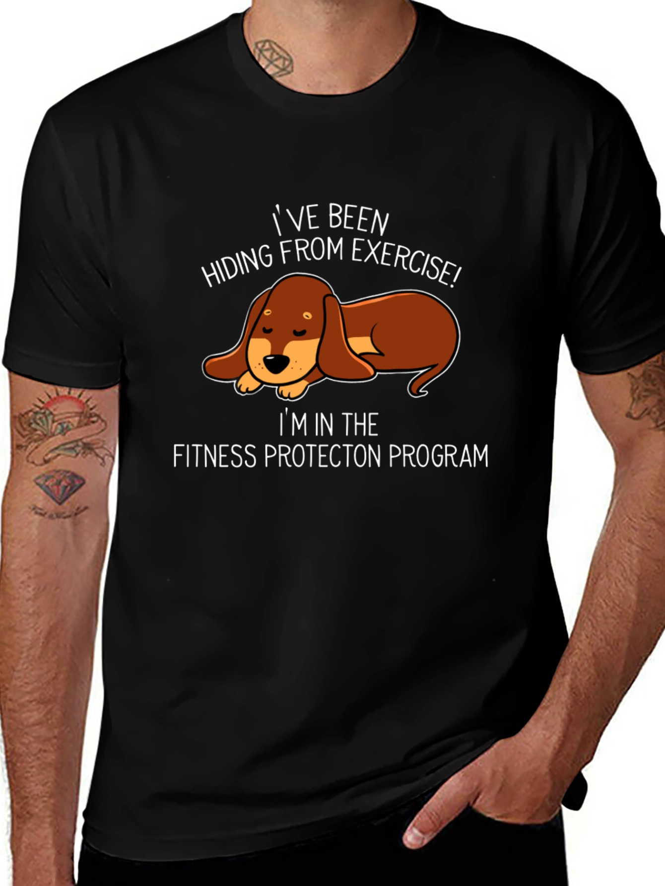 Funny Dachshund Fitness Protection Program T-Shirt