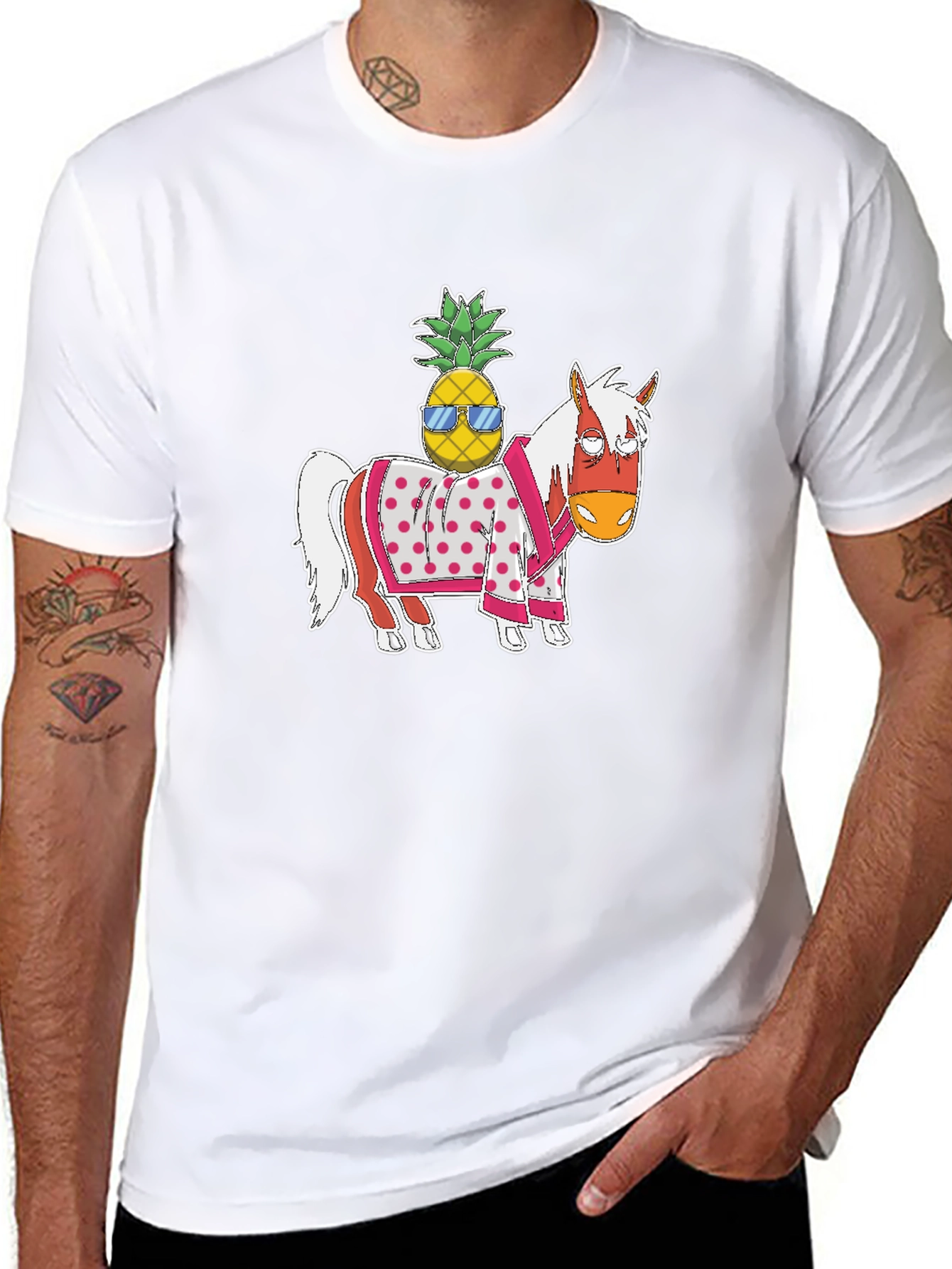 Novelty Graphic T-Shirt: Horse with Pineapple Rider