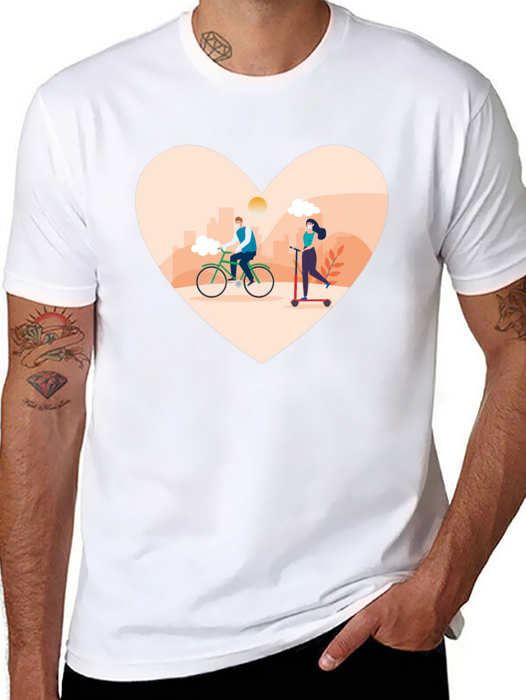 Heart Design T-Shirt - Cyclist & Scooter