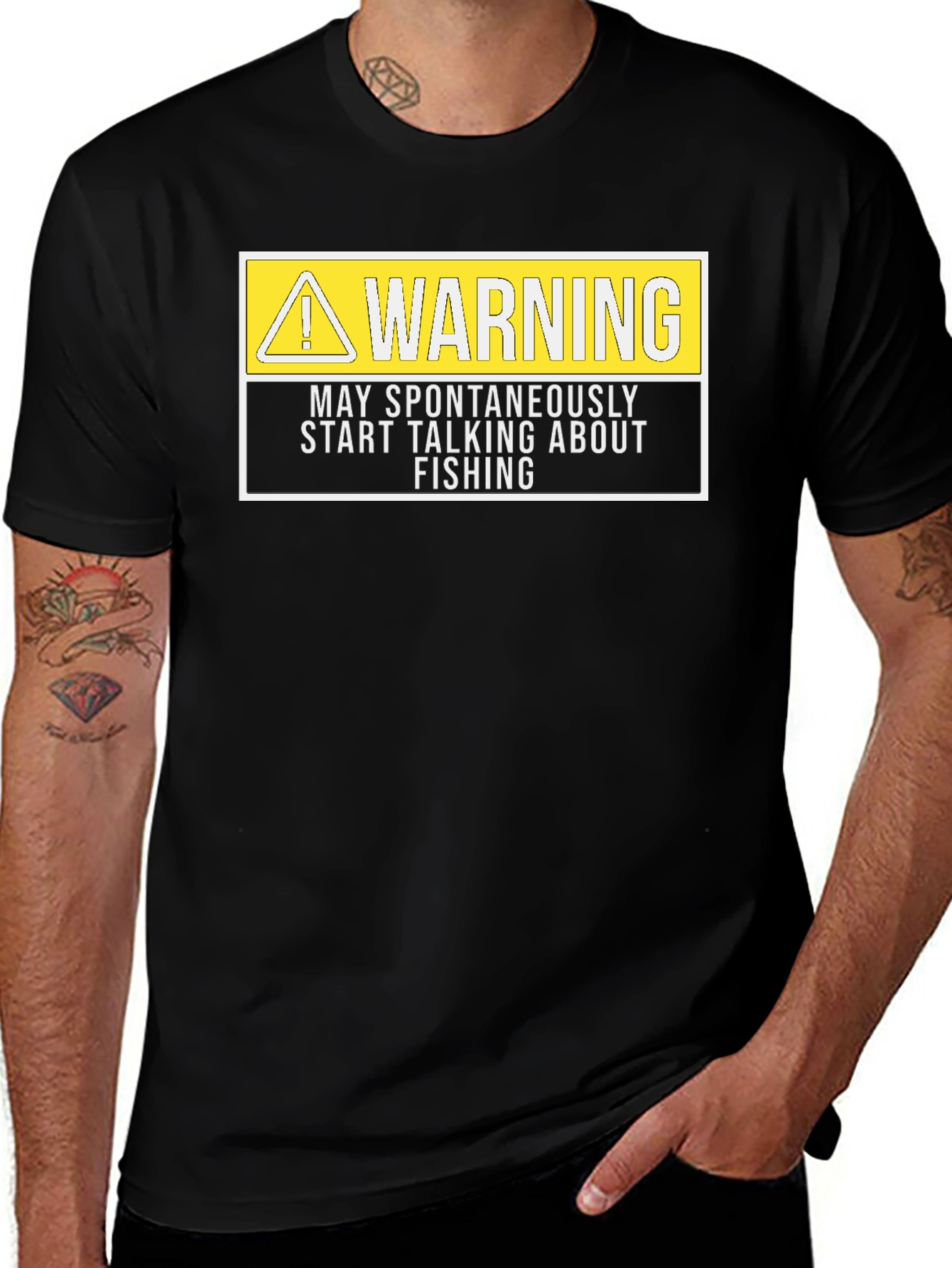 Funny Fishing Warning T-Shirt - Mens Black Graphic Tee