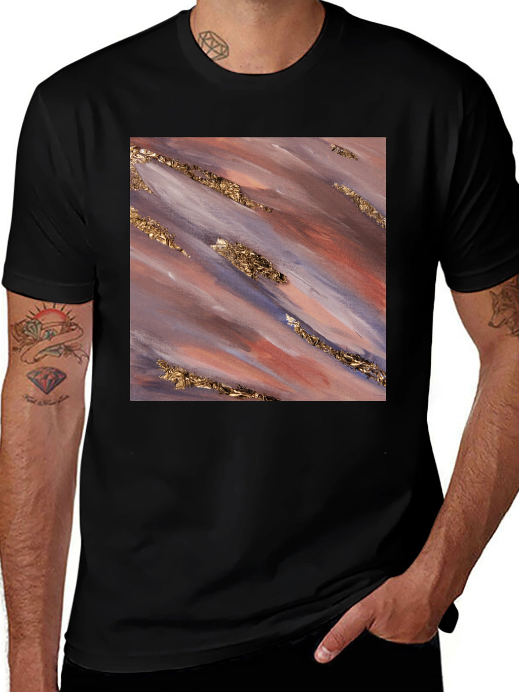 Abstract Gold Streak Tee - Modern Art Shirt