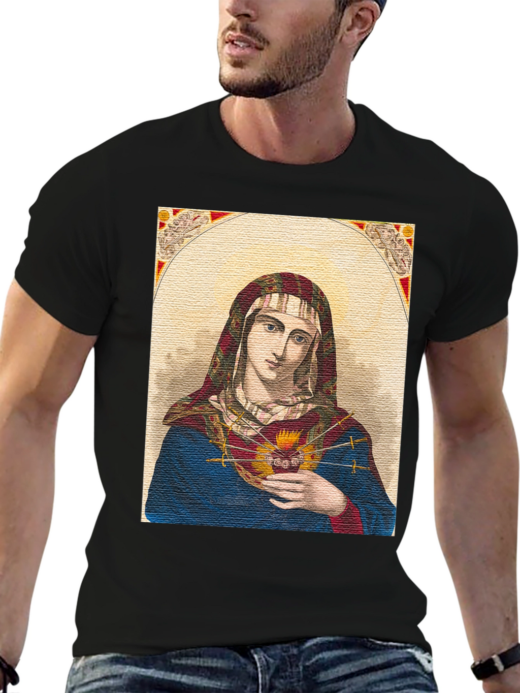 Virgin Mary Graphic T-Shirt - Religious Art Tee