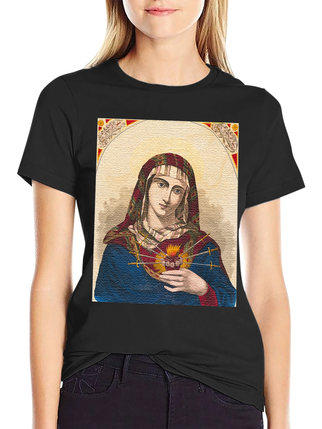 Virgin Mary Graphic T-Shirt - Religious Art Tee
