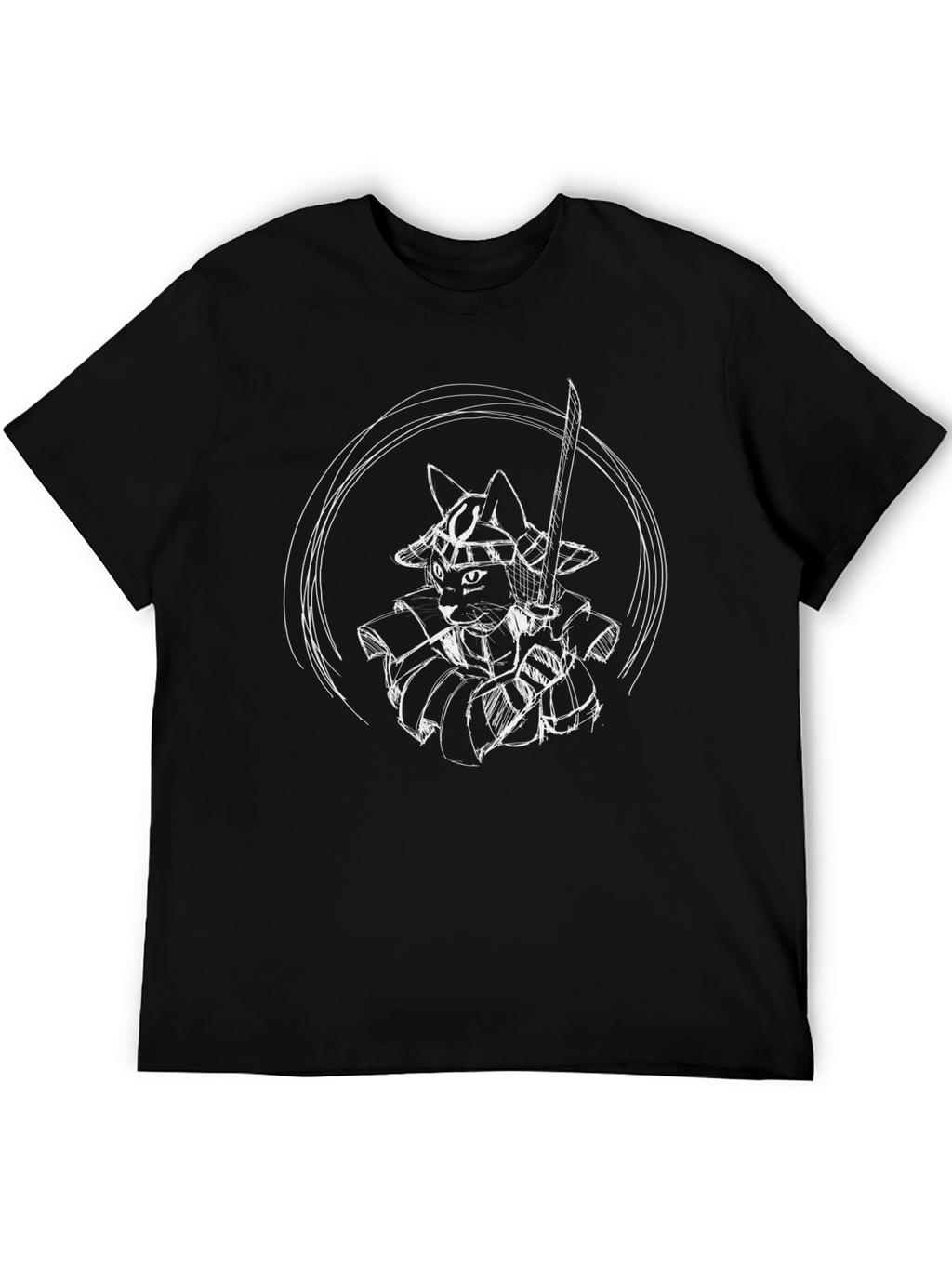 Samurai Cat T-Shirt - Black Cotton Graphic Tee
