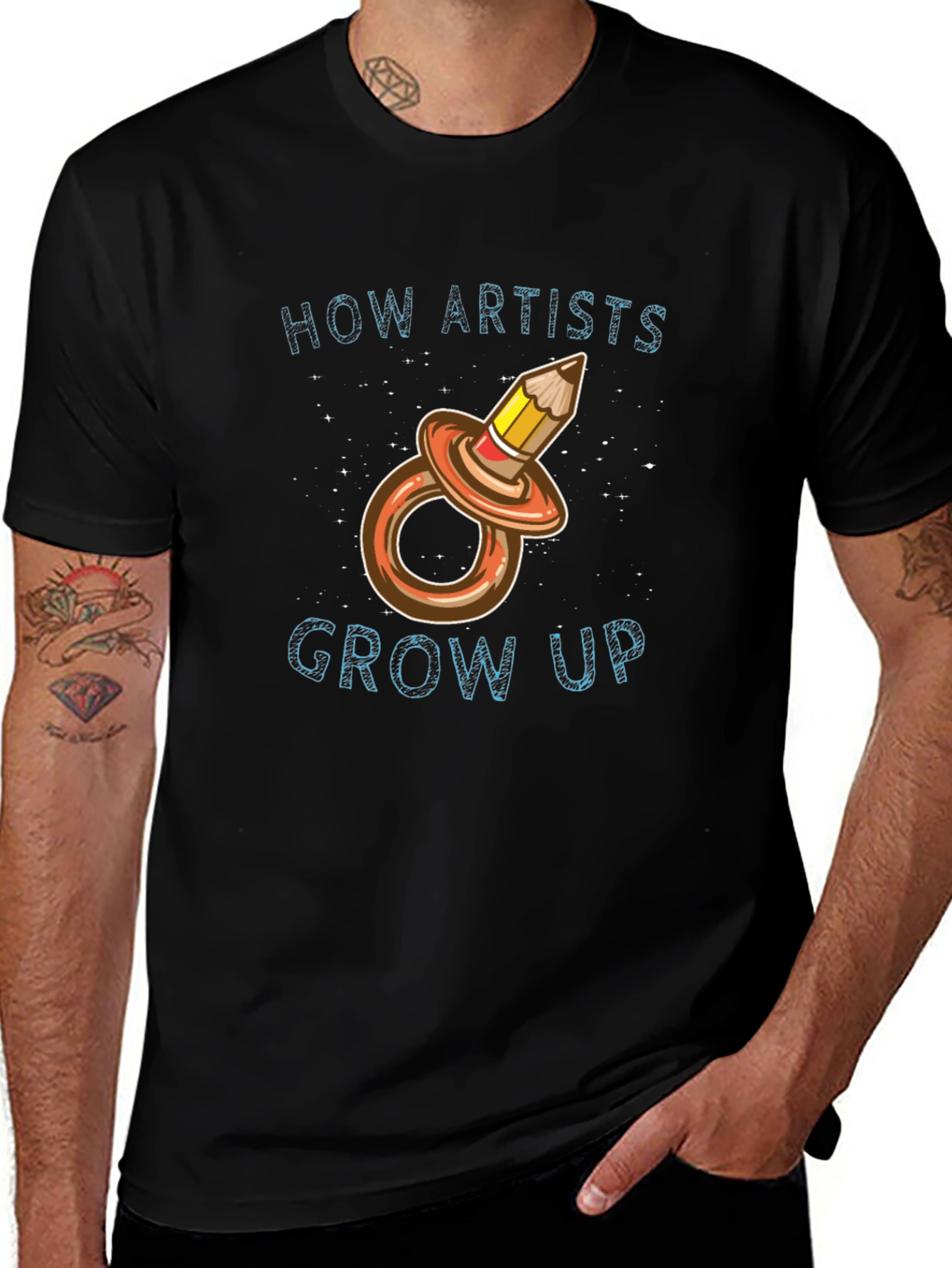 Artist Humor T-Shirt - How Artists Grow Up Pencil Pacifier