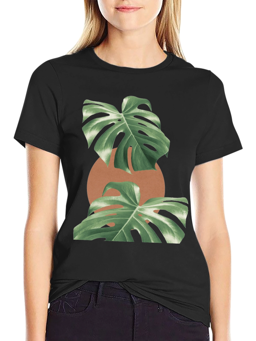 Monstera Leaf Graphic Black T-Shirt
