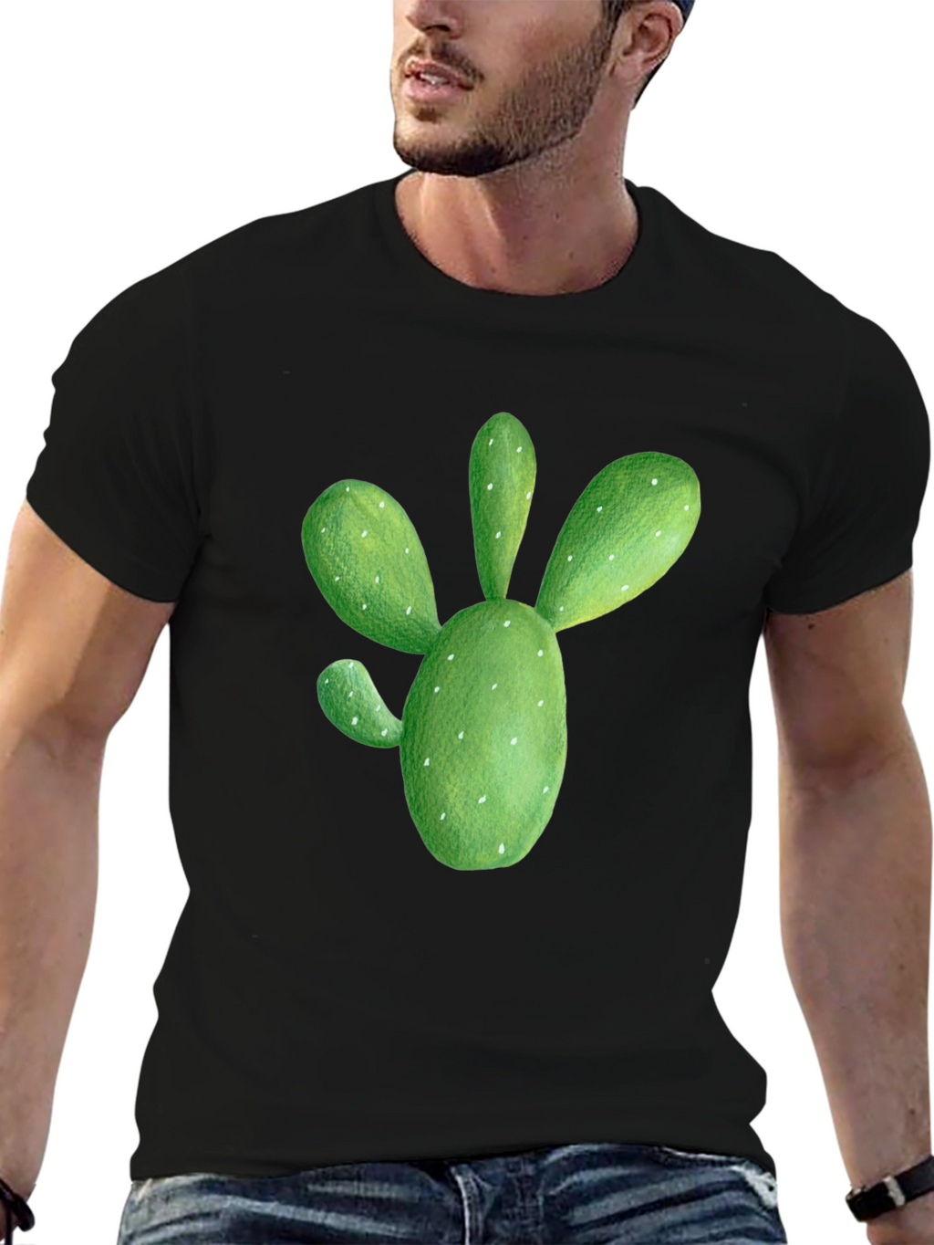 Cactus Graphic Tee - Black Cotton T-Shirt