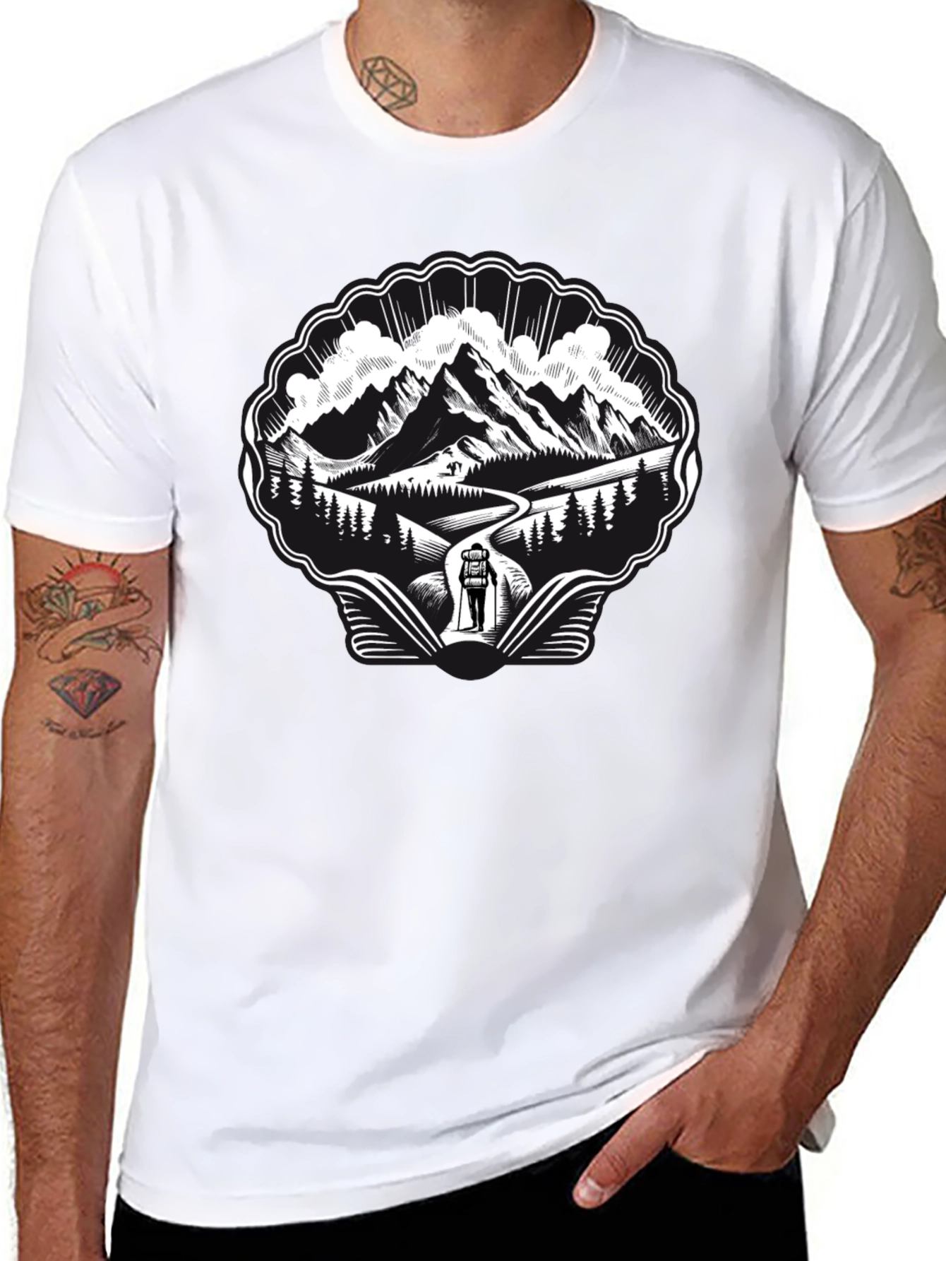 Mountain Hiking Graphic Tee - Black