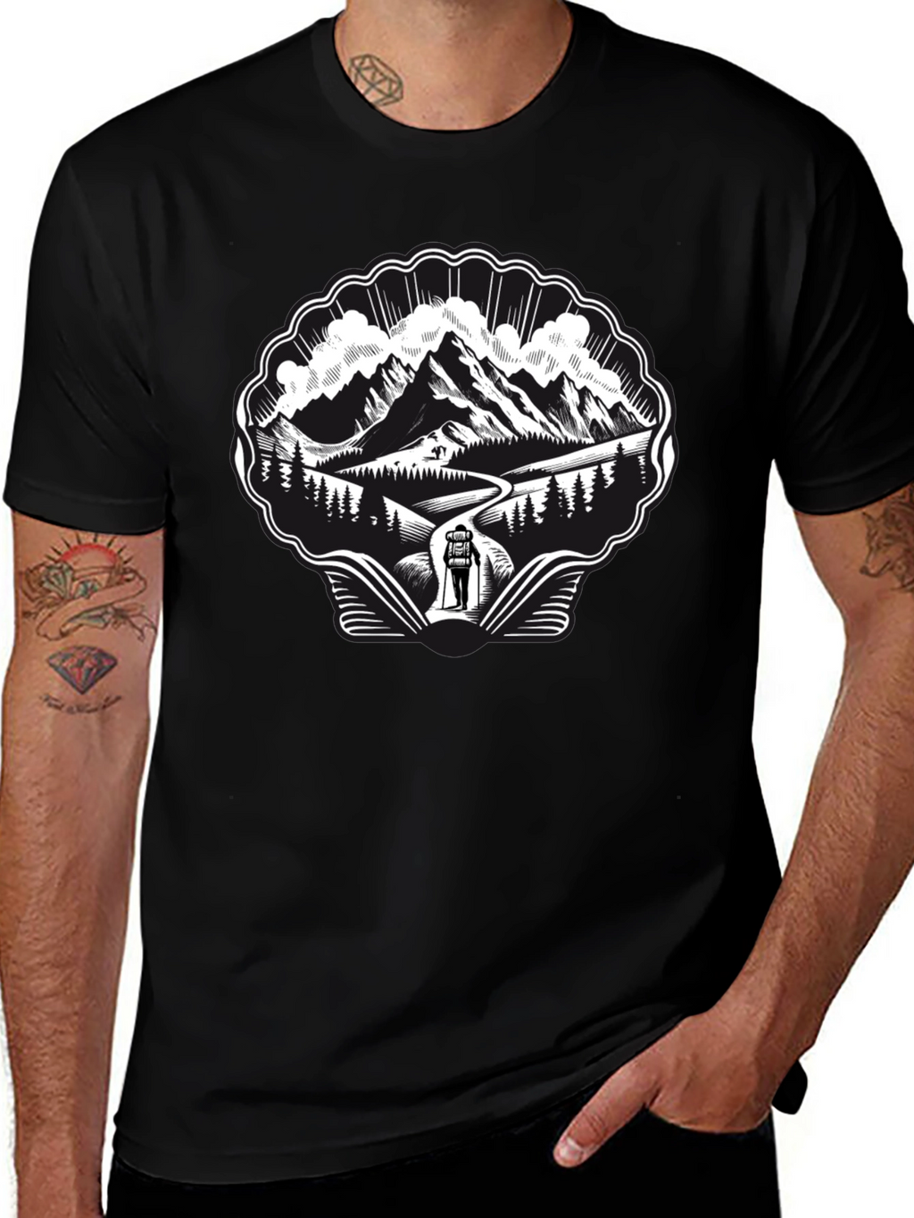 Mountain Hiking Graphic Tee - Black