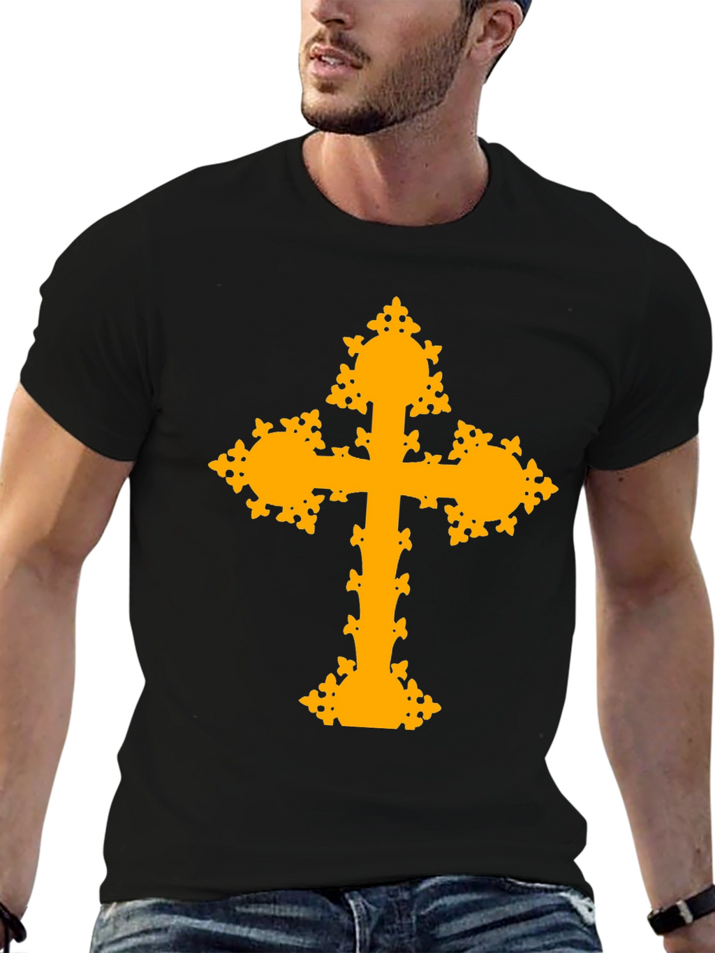 Ornate Cross Graphic T-Shirt - Black