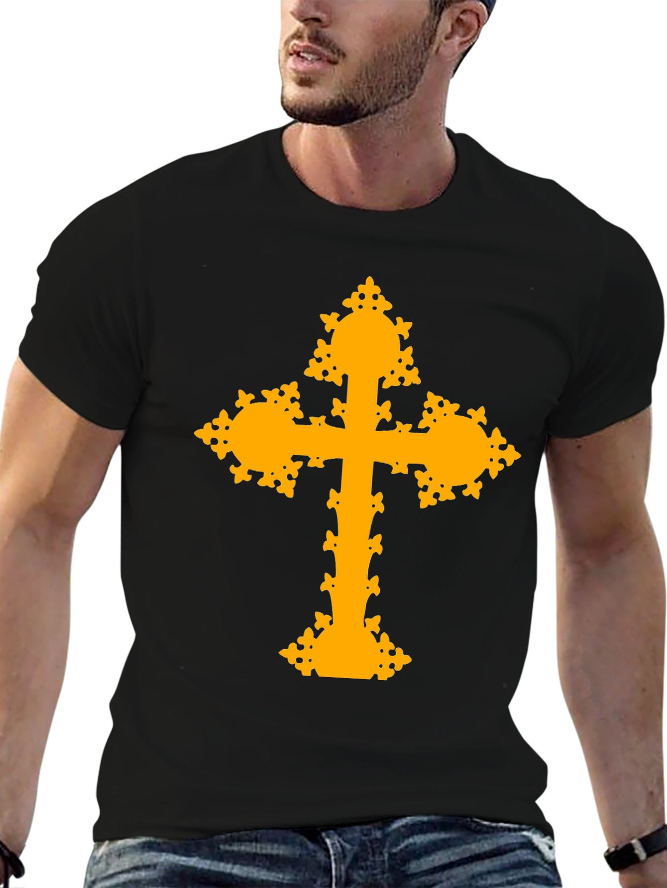 Ornate Cross Graphic T-Shirt - Black