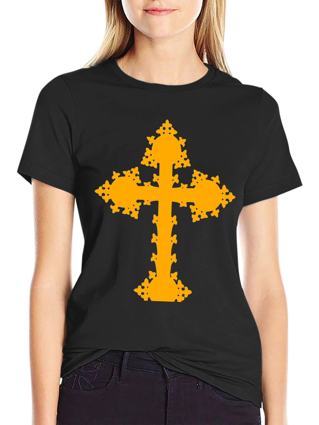 Ornate Cross Graphic T-Shirt - Black