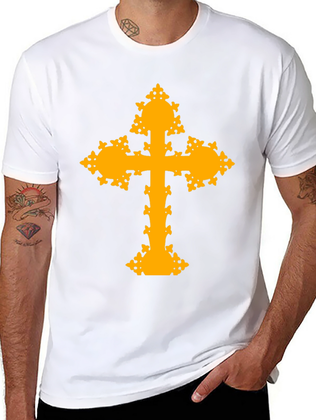 Ornate Cross Graphic T-Shirt - Black
