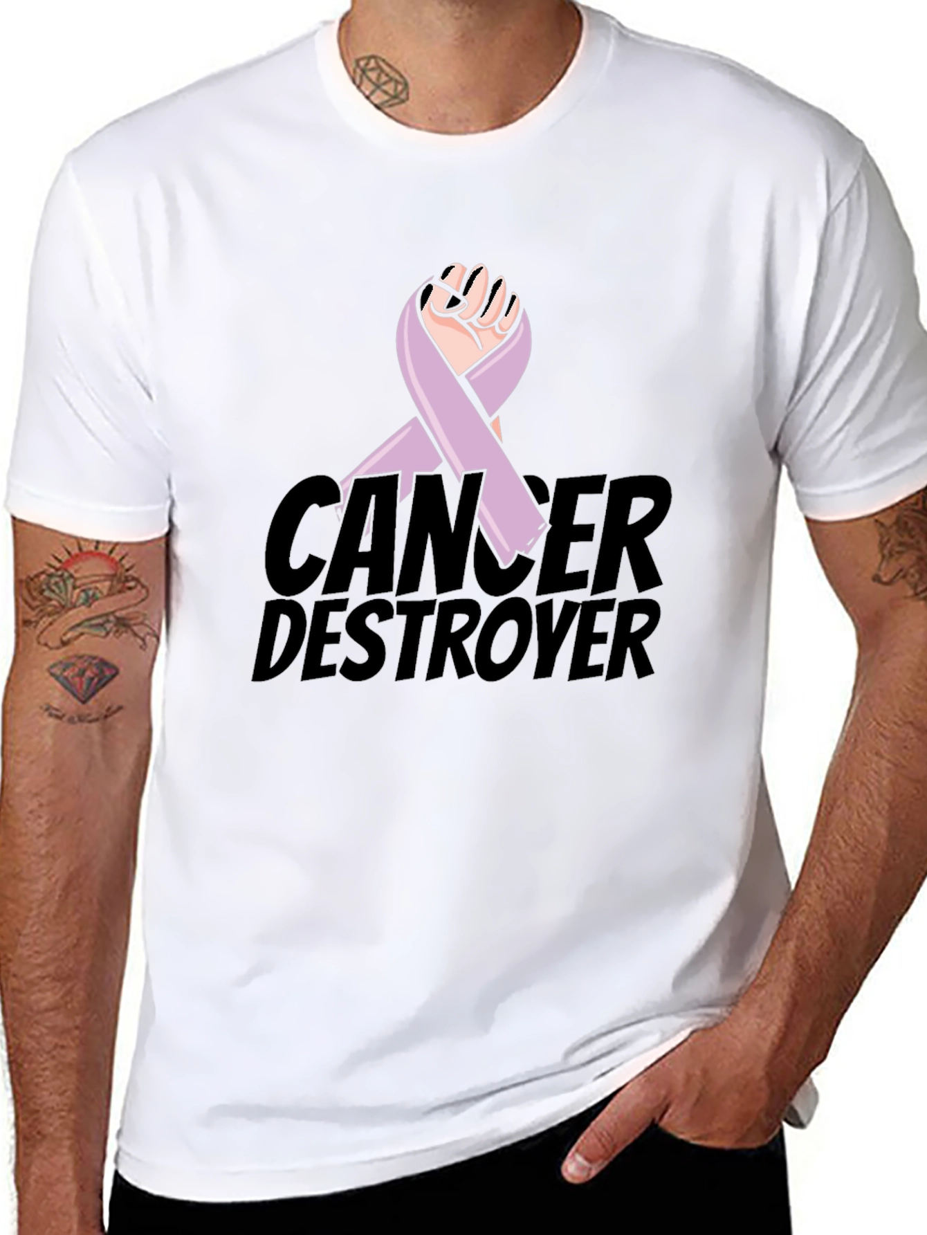 Cancer Destroyer Ribbon Graphic T-Shirt