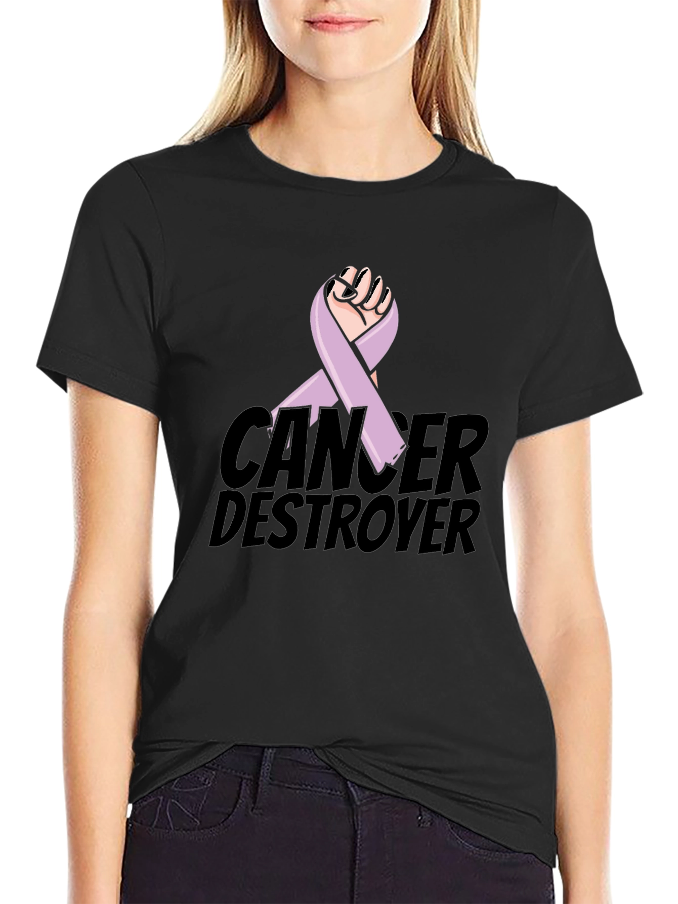 Cancer Destroyer Ribbon Graphic T-Shirt