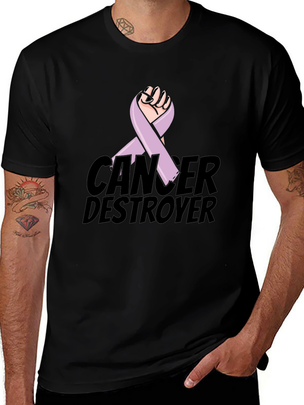 Cancer Destroyer Ribbon Graphic T-Shirt