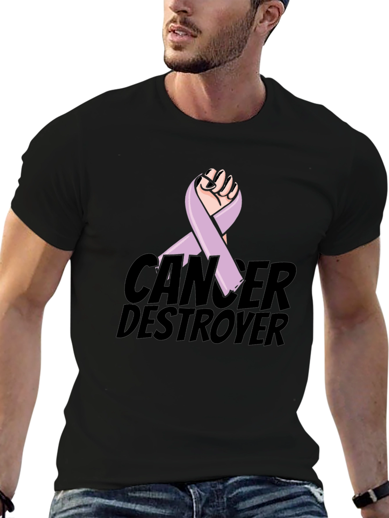 Cancer Destroyer Ribbon Graphic T-Shirt