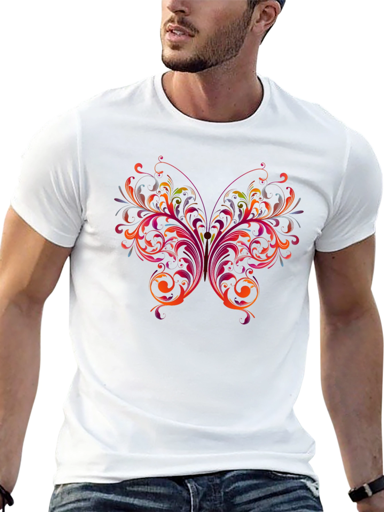 Floral Butterfly Graphic Black T-Shirt