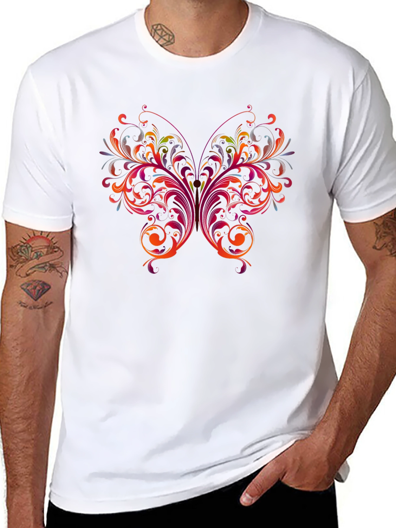 Floral Butterfly Graphic Black T-Shirt