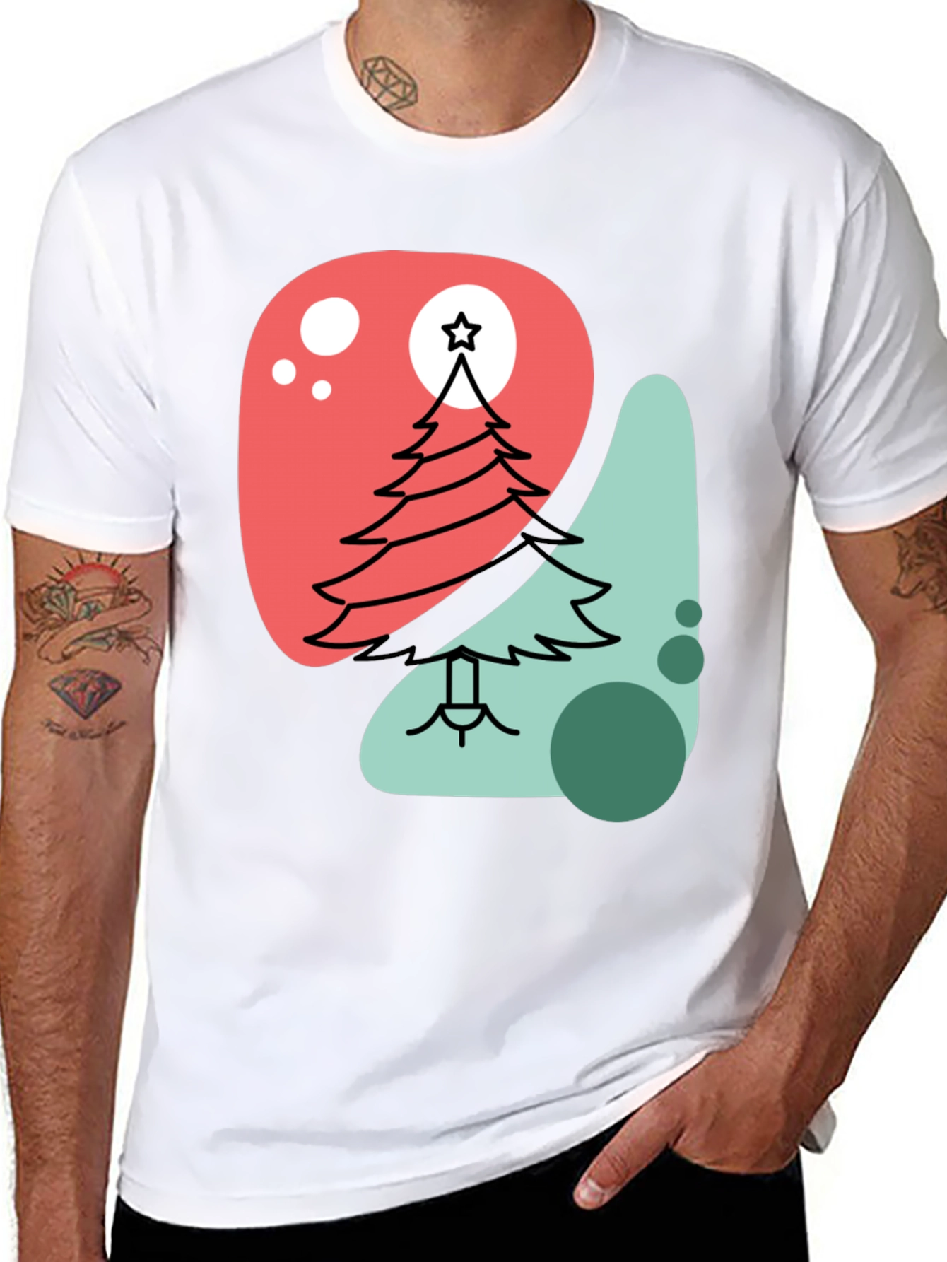 Modern Christmas Tree Graphic Tee - Black