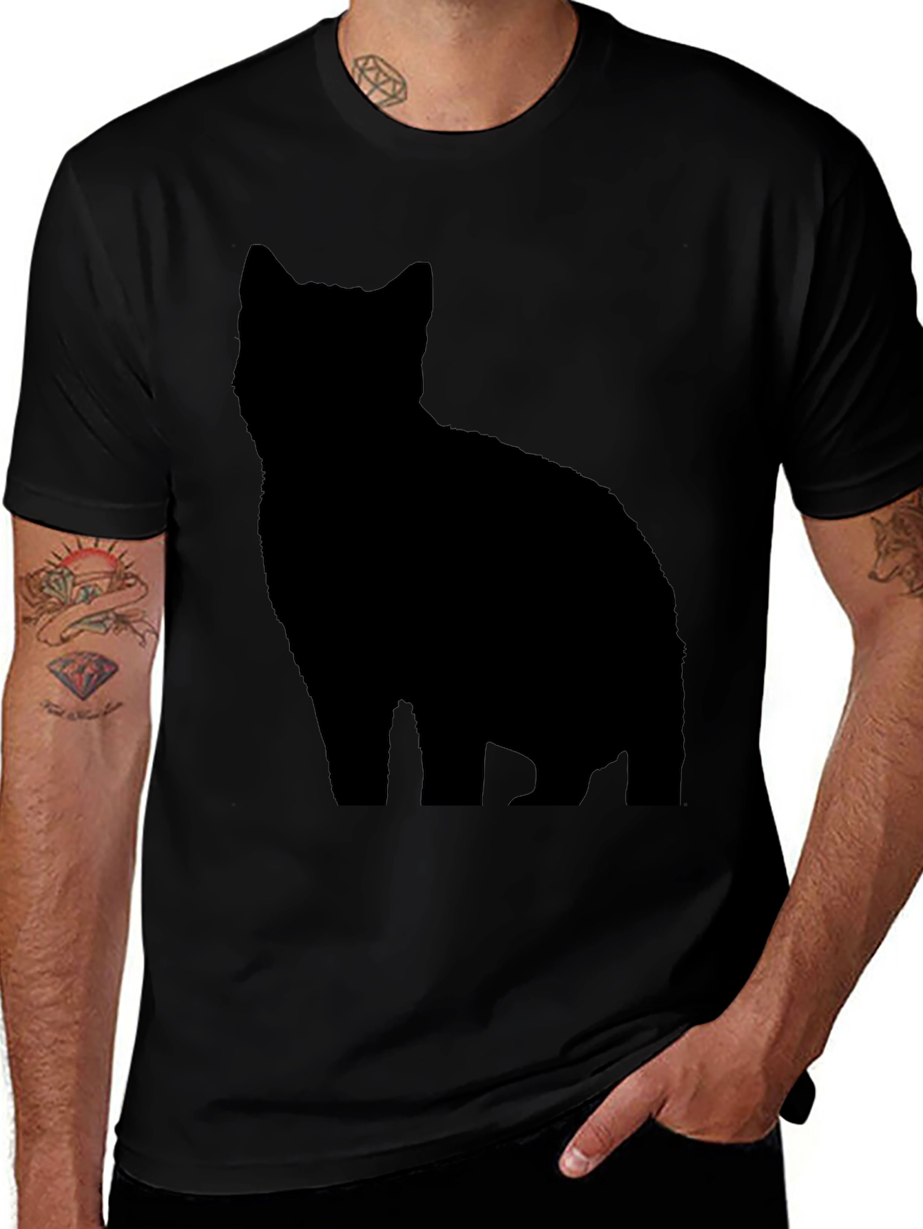 Black Cat Silhouette T-Shirt - Stylish & Unique Tee