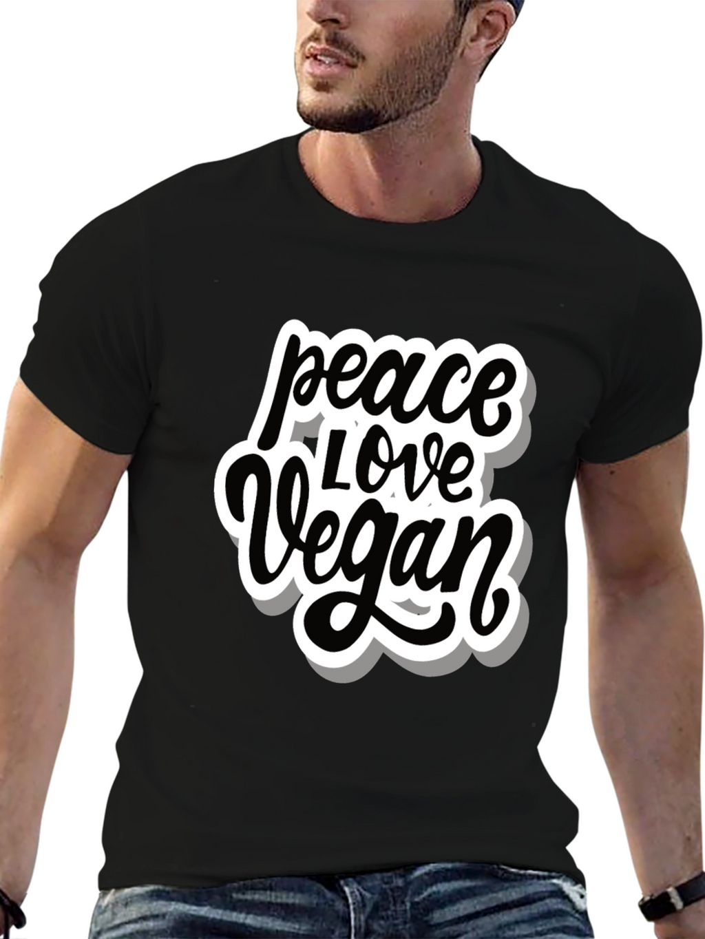 Peace Love Vegan T-Shirt - Black Graphic Tee
