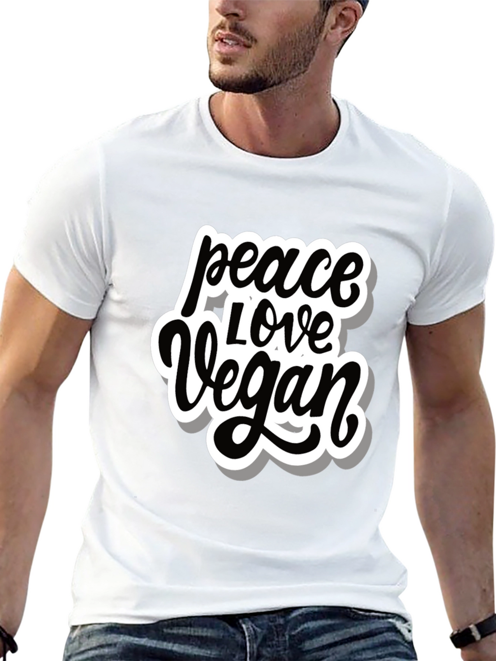 Peace Love Vegan T-Shirt - Black Graphic Tee