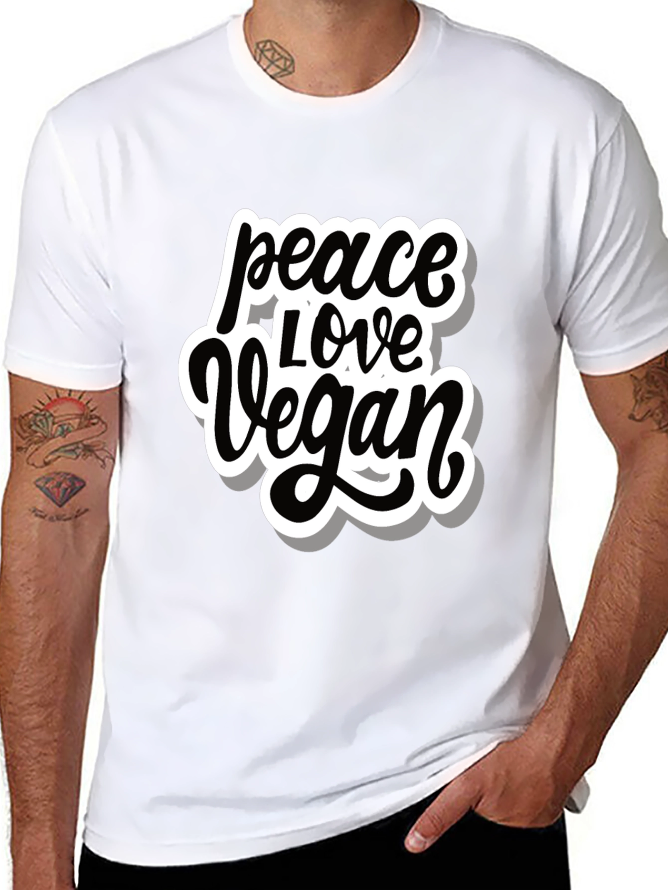 Peace Love Vegan T-Shirt - Black Graphic Tee