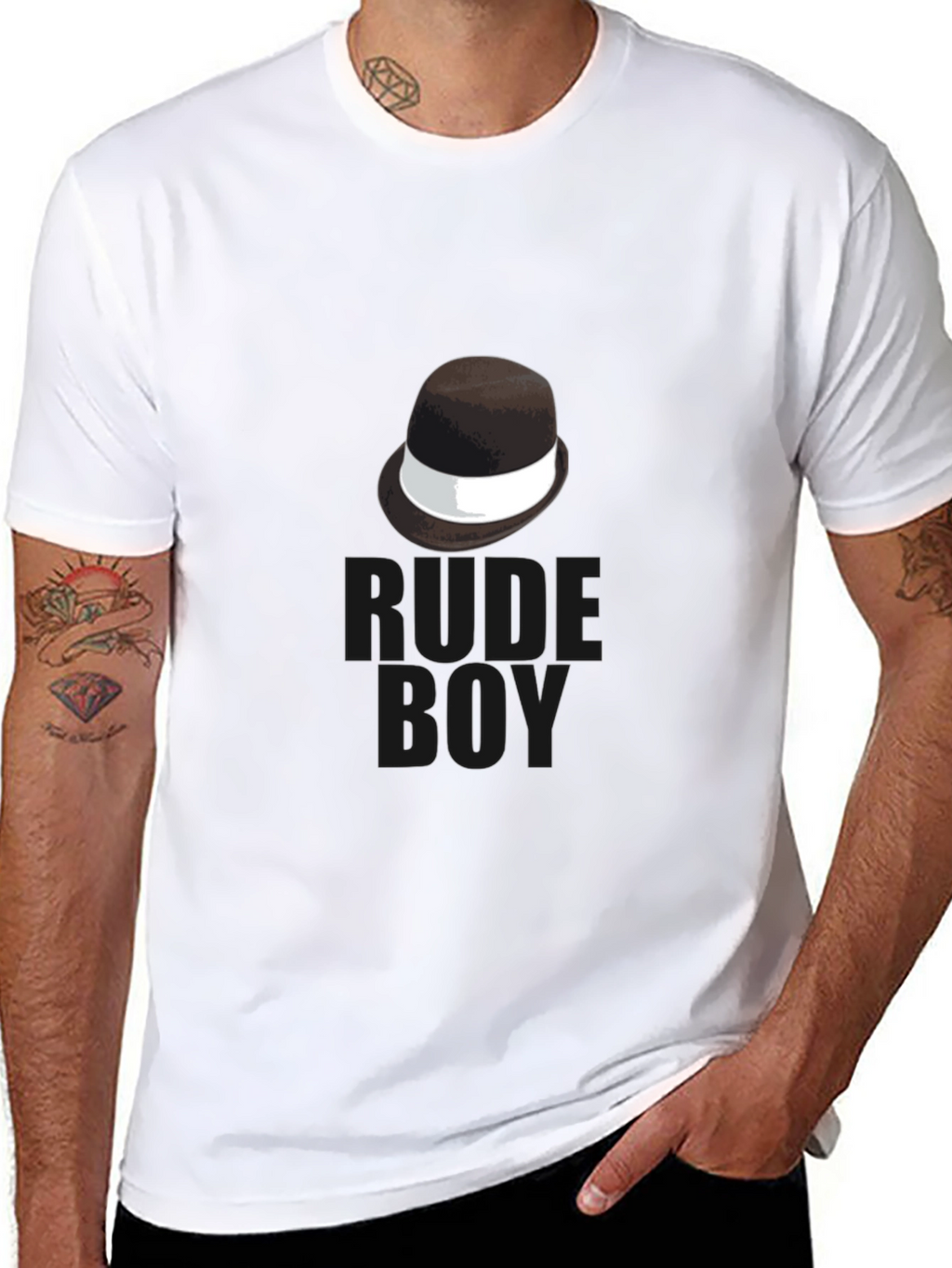 Rude Boy Black T-Shirt with Hat Graphic