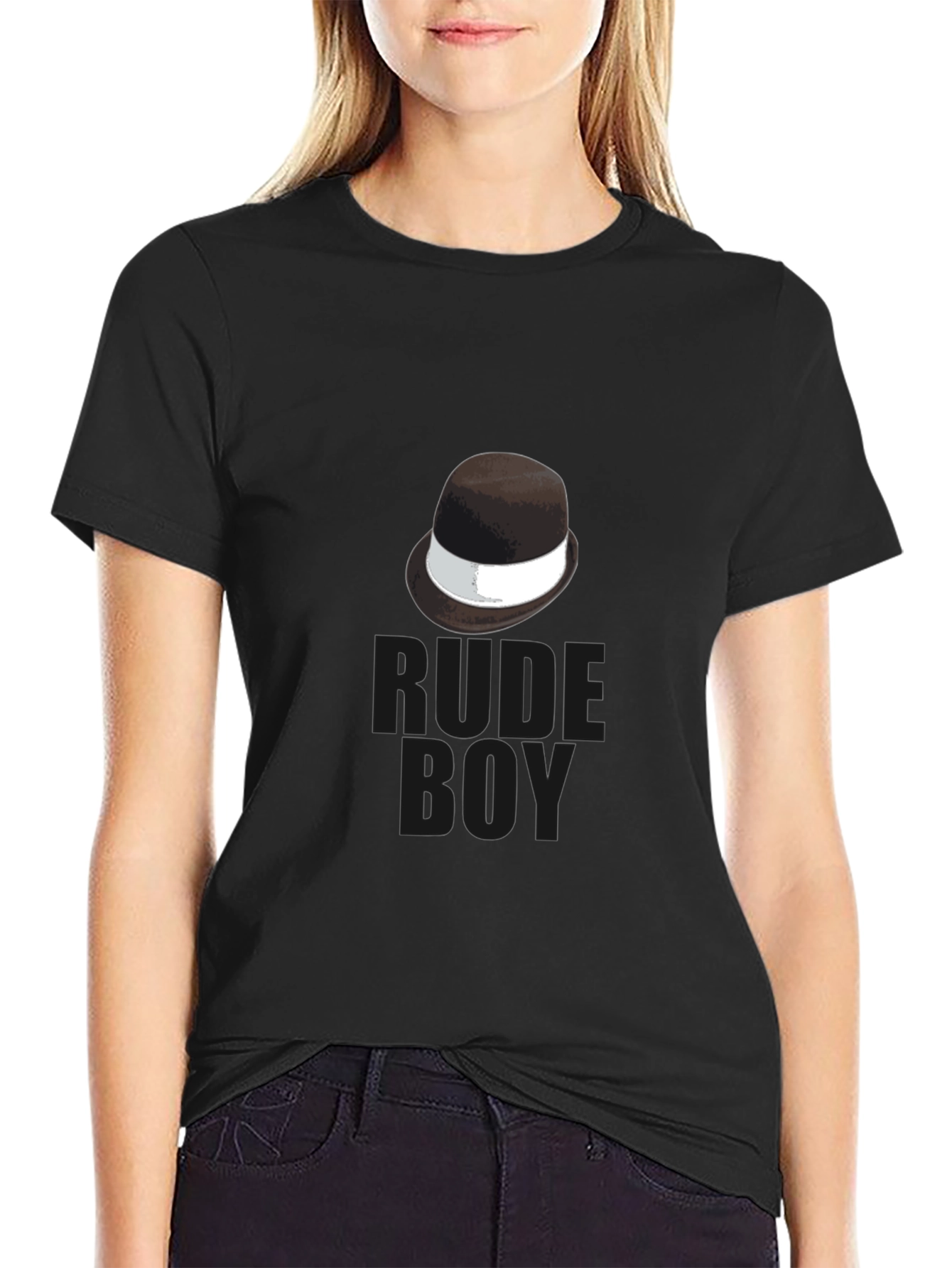 Rude Boy Black T-Shirt with Hat Graphic
