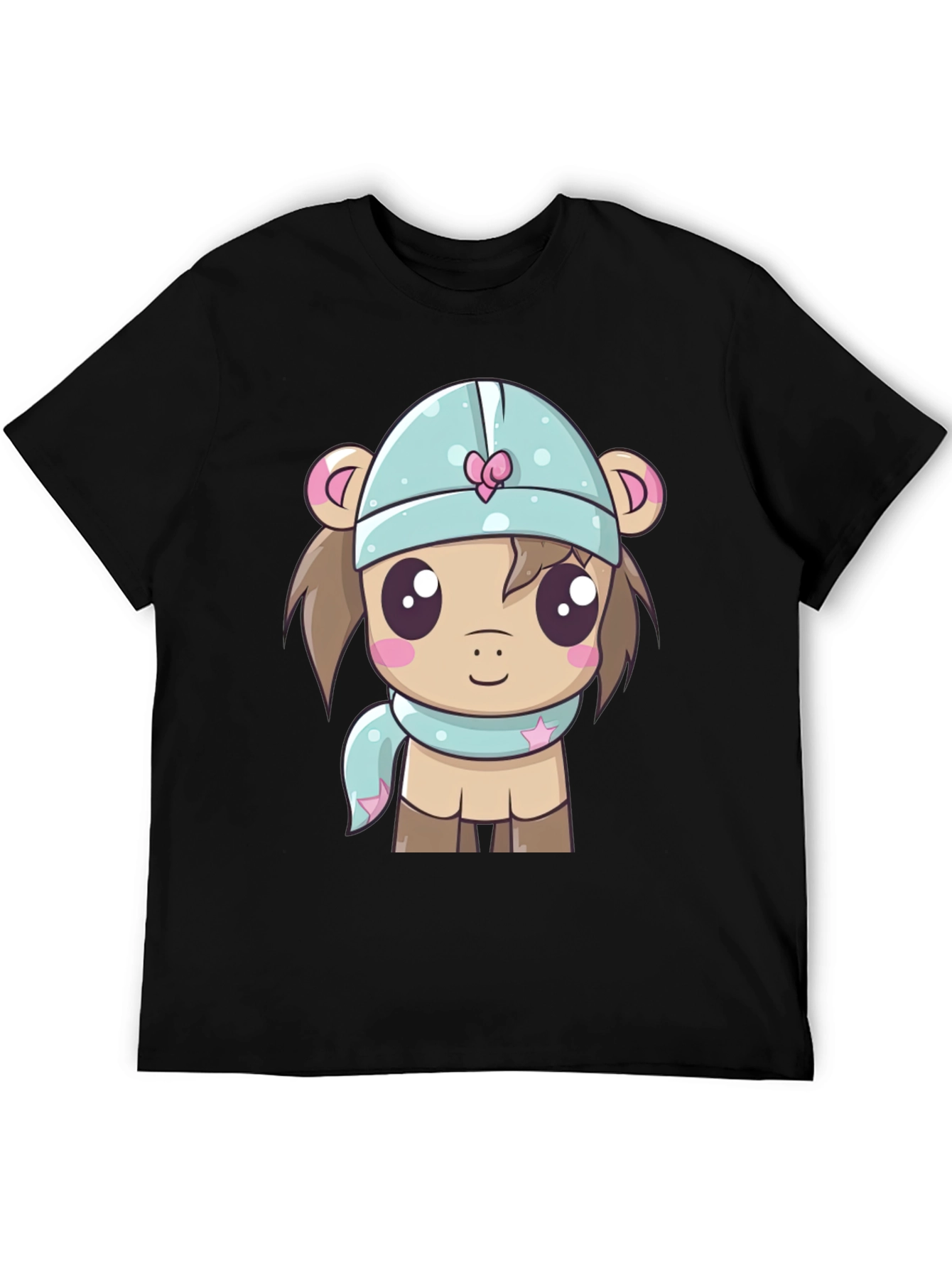 Cute Cartoon Animal Black T-Shirt