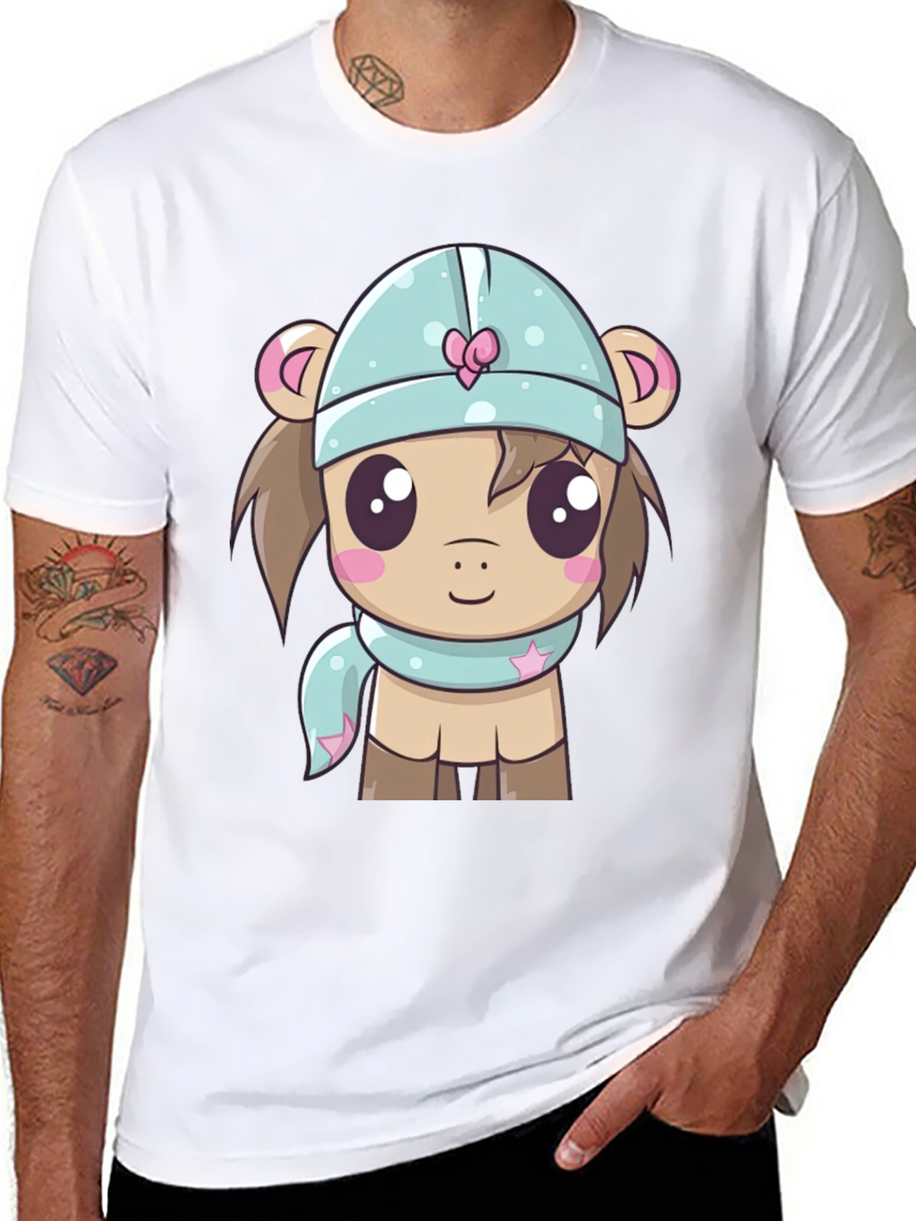 Cute Cartoon Animal Black T-Shirt