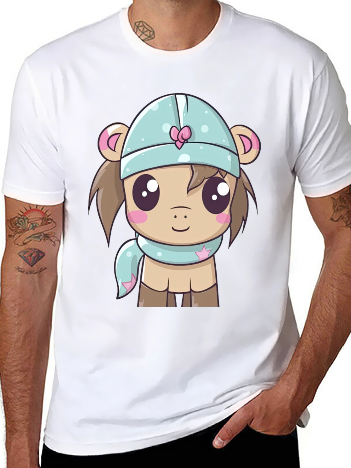 Cute Cartoon Animal Black T-Shirt