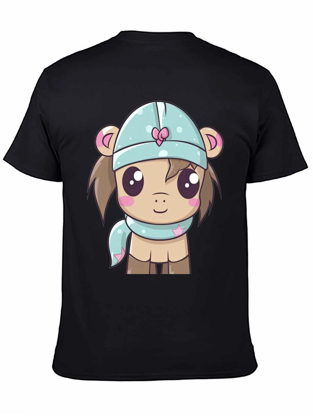 Cute Cartoon Animal Black T-Shirt
