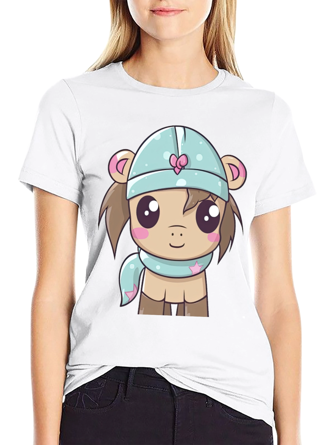 Cute Cartoon Animal Black T-Shirt