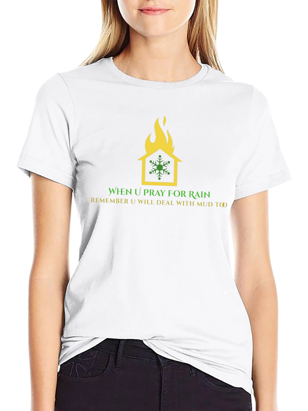 Humorous Weather T-Shirt: House on Fire Snowflake Design